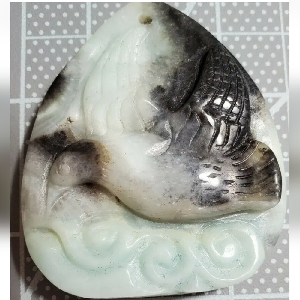 Beach Ocean Amazonite Hand Carved Seagull Bird Waves Pendant Bead